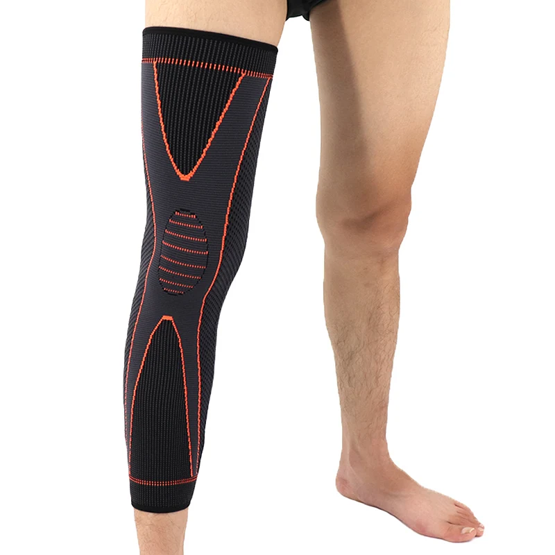 1 Pcs Compression Knee Support Pads Orange Lengthen Stripe Sport Sleeve Protector Elastic Long Kneepad Brace Volleyball Running