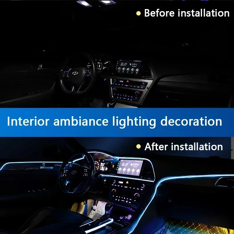 Tira de luces led para interior de coche, cable plano, iluminación interior, decoraciones, USB, 1M, 3M, 5M