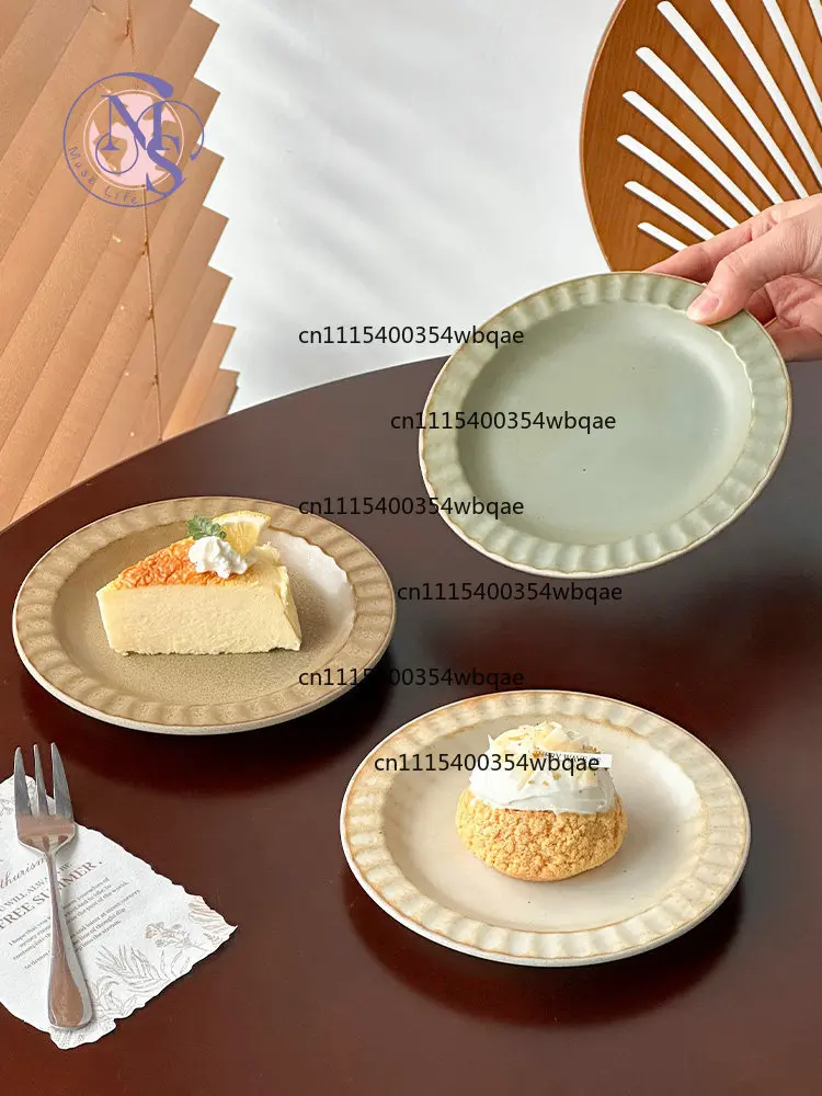 French Retro Ceramic Dessert Plate, Cake Plate, High-quality Rough Pottery Tableware, Exquisite Afternoon Tea Snack Plate