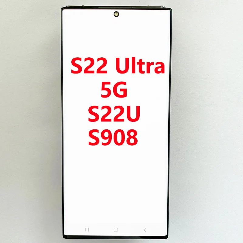 SUPER AMOLED S908 LCD For Samsung S22 Ultra Display Touch Screen 6.8\'\' With frame For S22U S908B S908U Screen With Defect