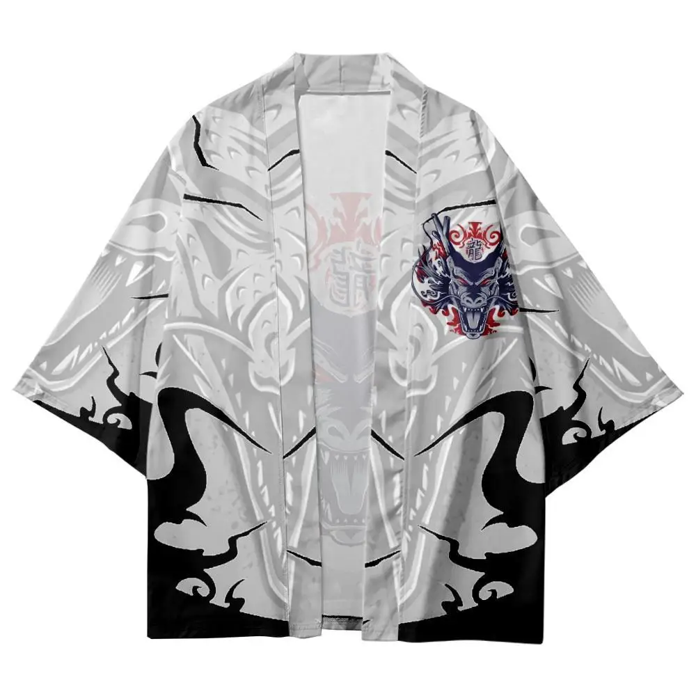 Mode Kardigan Motif Naga Kimono Tradisional Gaya Jepang Wanita Pria Streetwear Pantai Yukata Cosplay Kemeja Haori