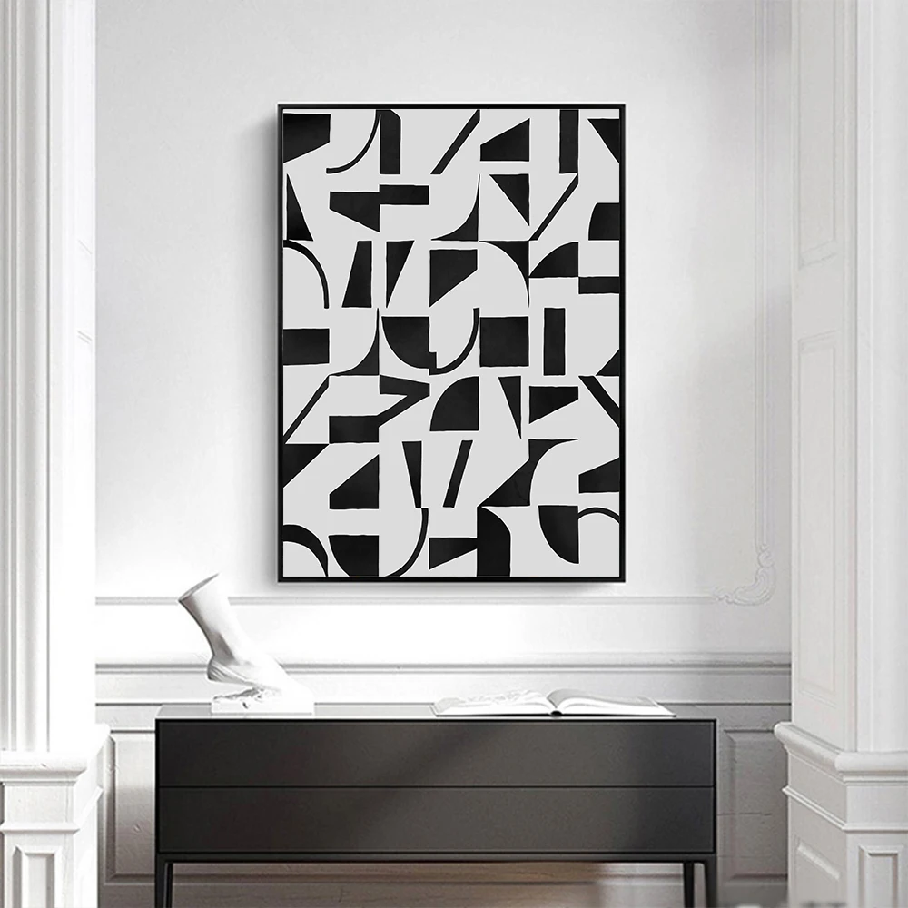 Canvas Print Painting Poster Black And White Geometric Color Blocks Modern Minimalist Living Room Bedroom Porch Home Wall Decor