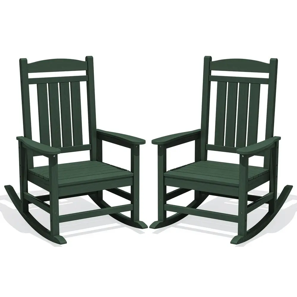 Oversized HDPE Outdoor Rocking Chair Set of 2, AllWeather Patio Rocking Chair, Weather Resistant Porch Recliner Rocker for Adul