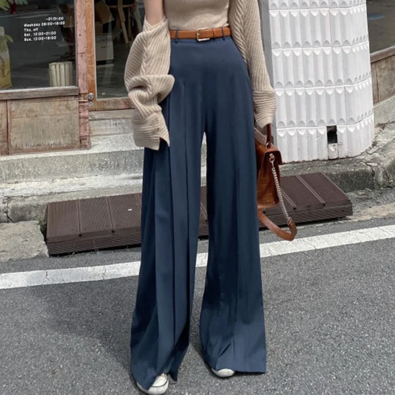 Chic White Wide Leg Pants Women Pleated Summer Loose Elegant Bottom Lady Business Streetwear Pants Mom High Waist Trousers