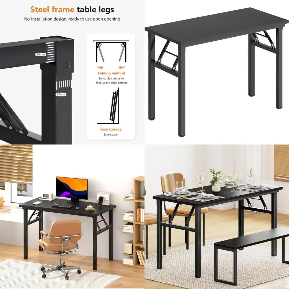 

Space-Saving Folding Desk, 39.4 Laptop Table for Small Spaces, Easy Setup, Black