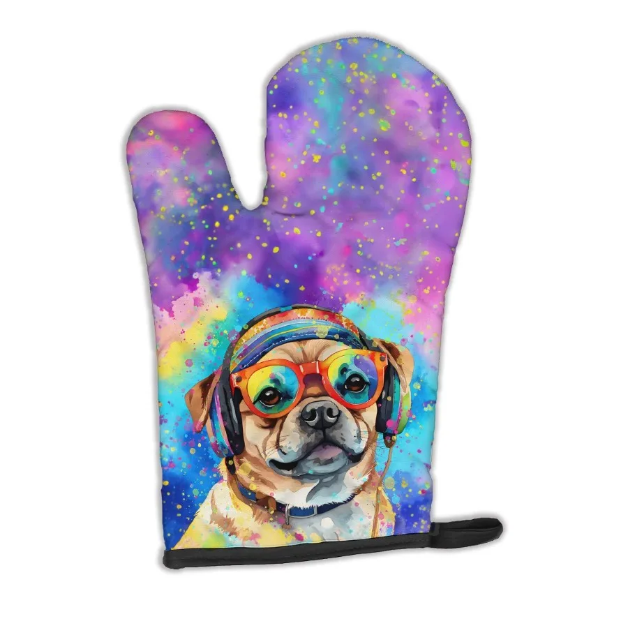 

Pug Hippie Dawg Oven Mitt Heat Resistant Thick Oven Mitt for Hot Pans and Oven Kitchen Mitt Protect Hands Cooking Baking Glove