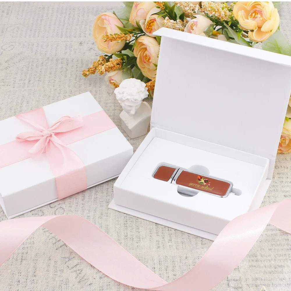 SHANDIAN Leather Pen Drive 128GB Free Custom Color Logo USB Flash Drive 64GB Gift Box Memory Stick 32GB Creative Usb Memory 16GB