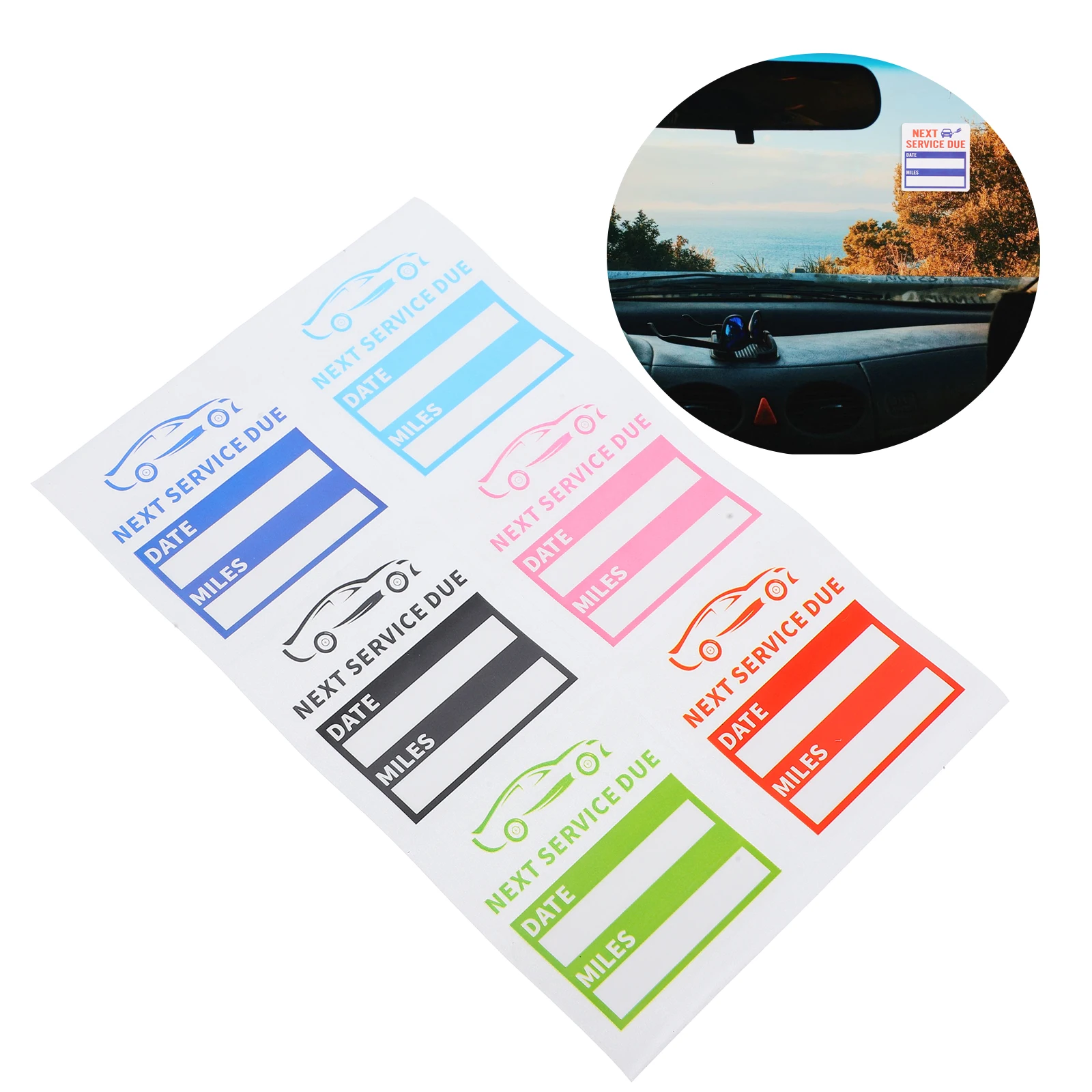 10 Sheets Service Due Stickers Reusable Oil Change Tags Waterproof PET Windshield Reminders Car Motorcycle Labels Static