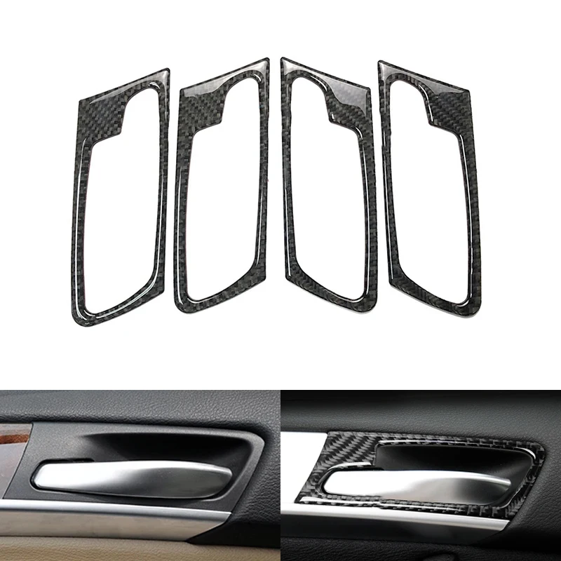 4pcs Car Styling Real Carbon Fiber Door Handle Door Bowl Cover Trim For BMW X5 X6 E70 E71 2009 2010 2011 2012 2013