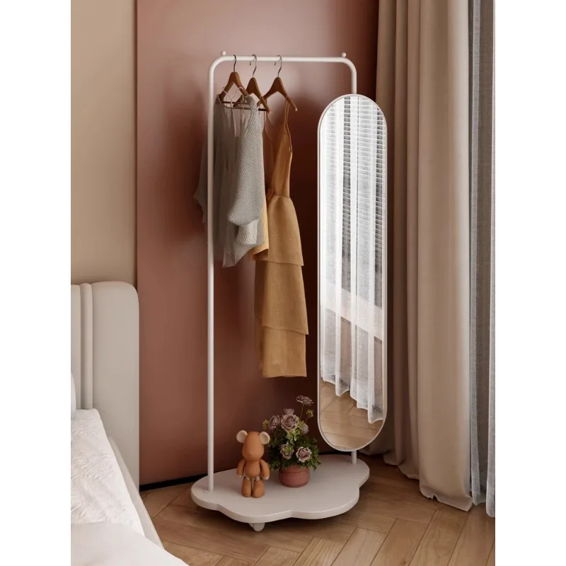 Cream wind mirror clothes hanger integrated 360 rotating mirror movable floor-to-ceiling coat rack bedroom porch