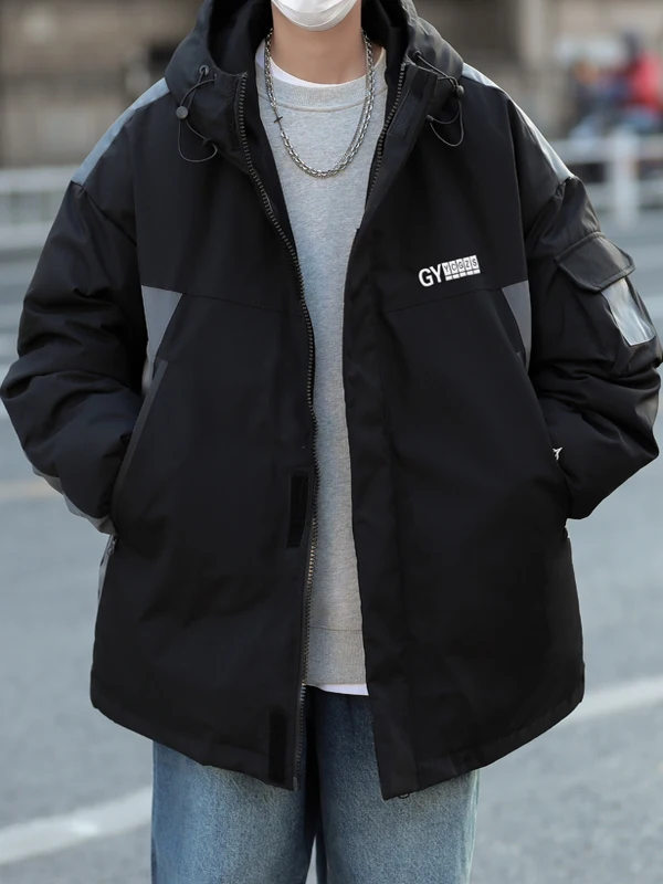 

American Sle Men's Winter Jaet Coat Thiened Hooded Cotton Workwear with Fce Warm Casual Faion Outerwear