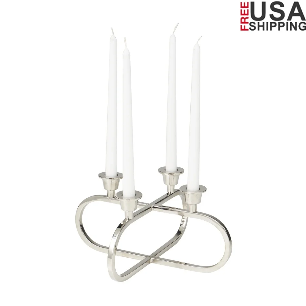 

Geometric 4 Candle Holder Candelabra Silver Tabletop Decor Stylish Modern Accent Home Dining Room