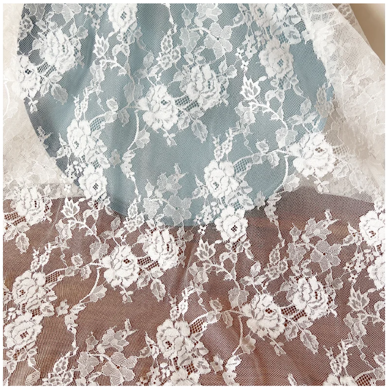 Gestricktes Netz für Hochzeitskleider, weißer Blumen-Spitzenvorhang, Stoffaccessoires, RS4055, neu – Detail 11
