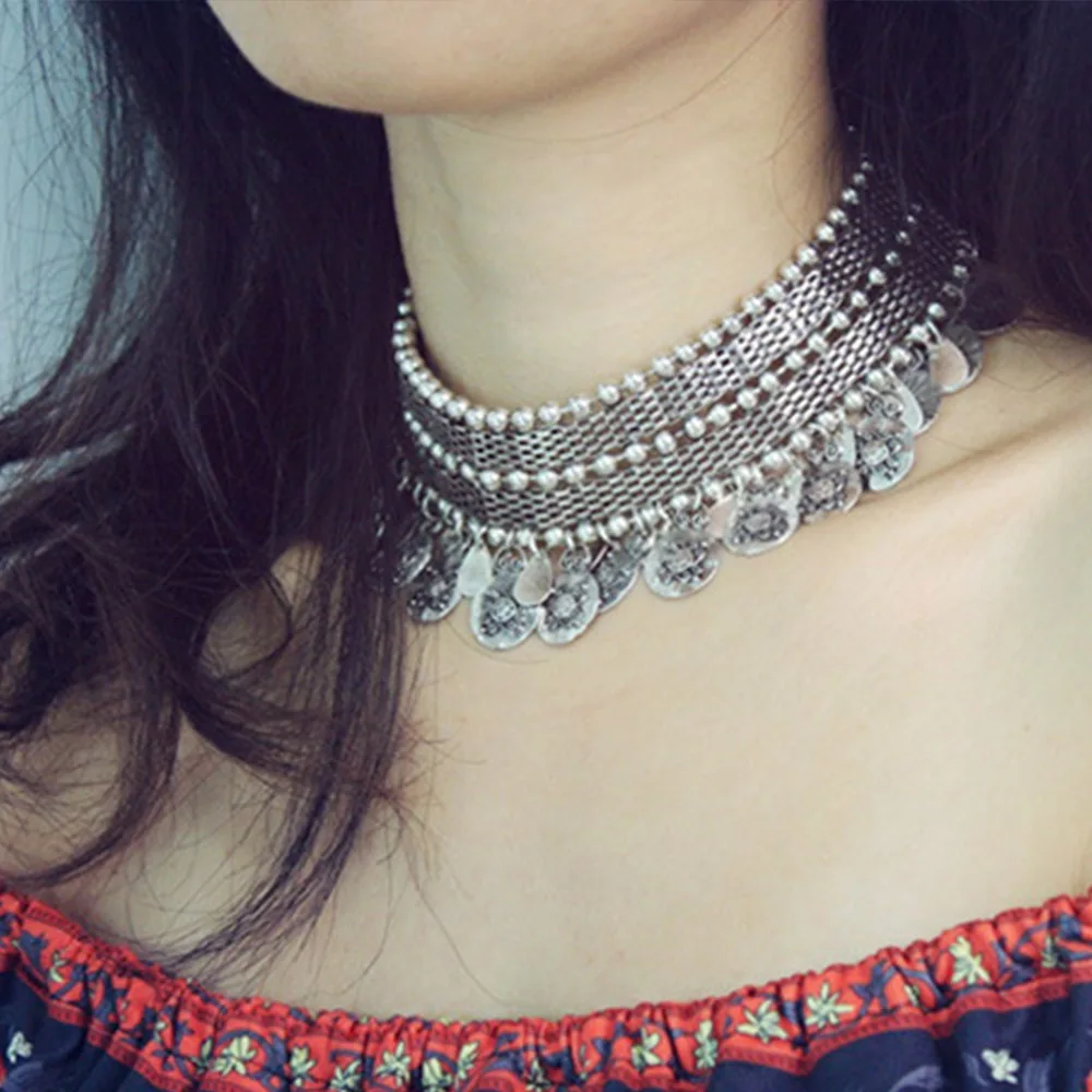 

Ethnic Tribal Multilayer Coin Pendant Necklace India Collar Choker Bib Chain Turkish Afghan Gypsy Statement Jewelry Accessory