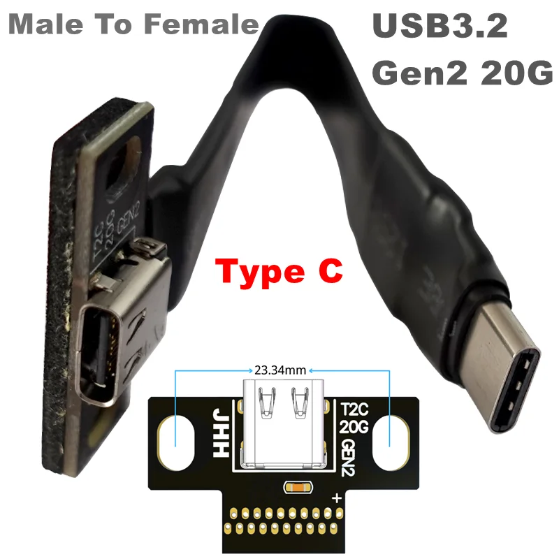 USB 3,1 3,2 función completa tipo C macho a hembra GEN2 10G PD Cable de datos de carga rápida 24PIN USB3.2 Cable adaptador plano + orificio de fijación