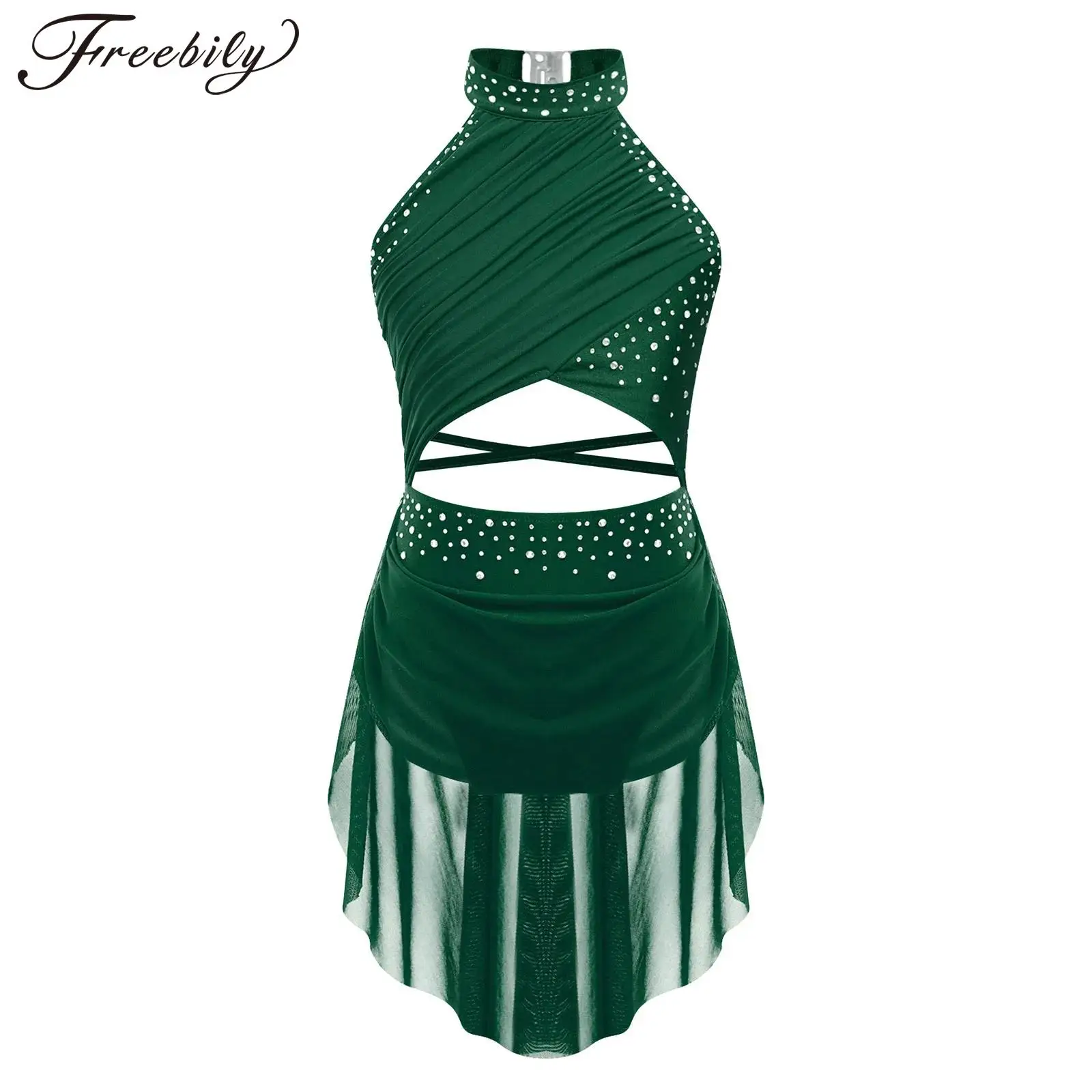 

Детское блестящее балетное гимнастическое трико со стразами для девочек, платье для фигурного катания, лирический современный танцевальный костюм