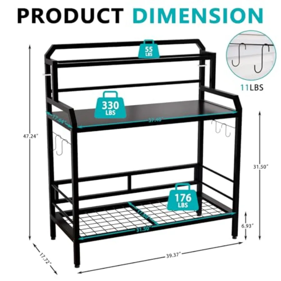 Outdoor Metal Potting Bench Table with Storage, 3-Tier Heavy Duty Garden Workbench, All-Weather Gardening Table with 4 Side Hoo