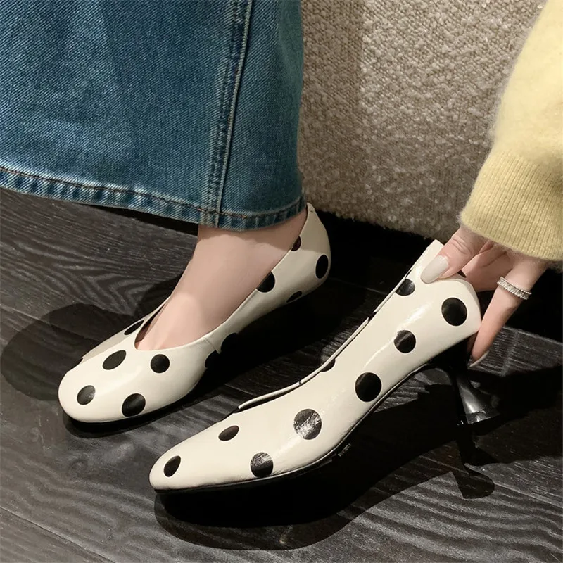 New Spring/Summer Genuine Leather Women Shoes Round Toe Shoes for Women Fashion Mixed Color High Heel Handmade Women Pumps Shoes