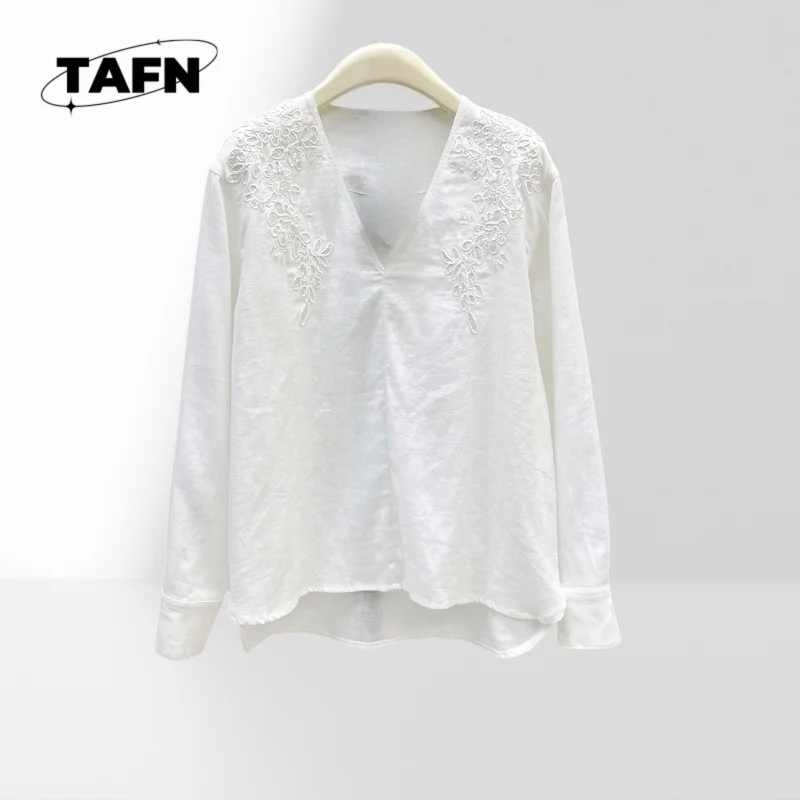 

Beautiful High Street Simple Graceful Comfortable All-Matching Women's Solid Color Cotton Shirt Loose Fit Blouse AF2421
