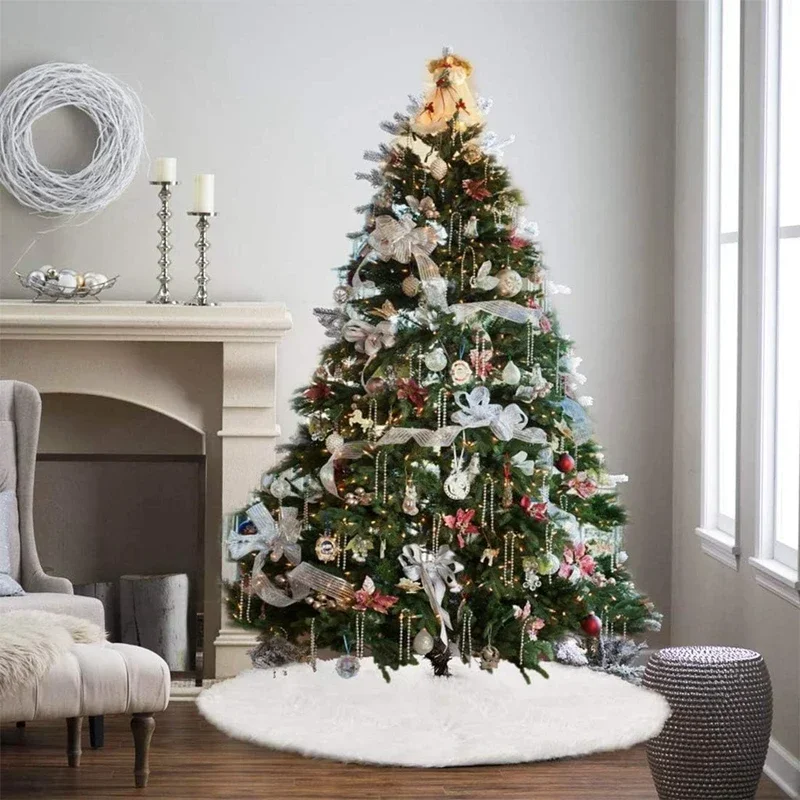 78/90/122cm Christmas Tree Skirts White Plush Mat Navidad Plush Skirt Xmas Tree Base Mat Ornament New Year Christmas Home Decor