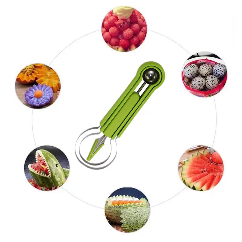 

2PC Three-in-one fruit tool set, fruit carving, fruit spoon, watermelon ball, food, Hami melon peeler, used for fruit decoration