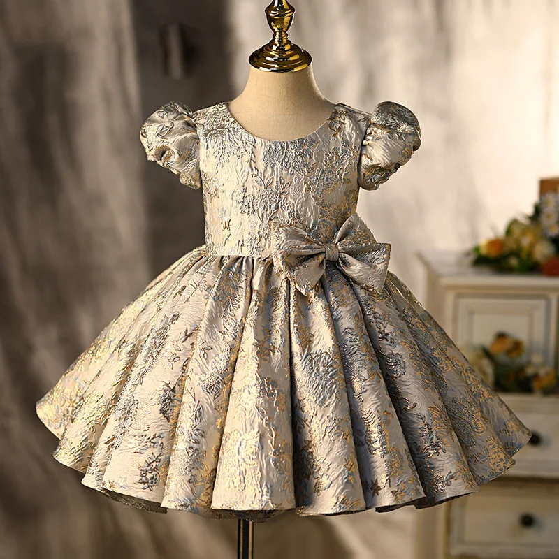 

New Girls Floral Bow Dress Baby Royal Lolita Princess Ball Dress Baby Lace Birthday Christening Ceremony Girls Boutique Clothes