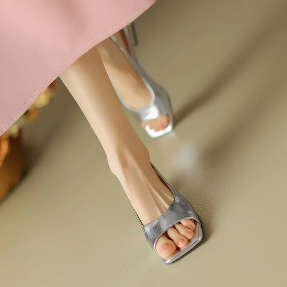 Comfy Soft Insole Metallic Kitten Heel Mules Women Backless Slip On Sandals Daily Wedding Banquet Summer Ladies Dress Slippers view 3