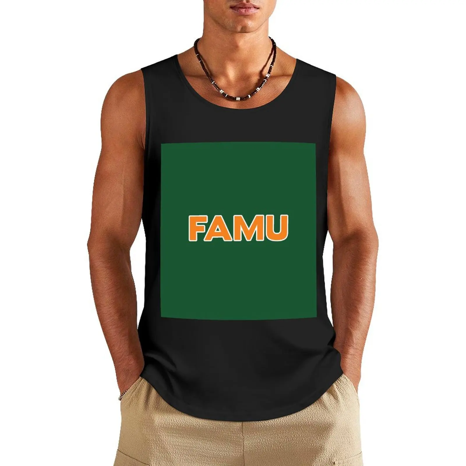 

FAMU Florida Orange and Green A&M Pride Rattler Big Letters Tank Top men clothes plain t-shirt