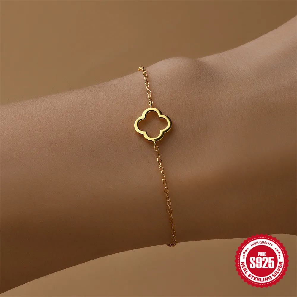 Pure Yellow Gold Bracelets for Women Simple Style Round Hollowed Out Christmas Gifts Jewelry Never Fade