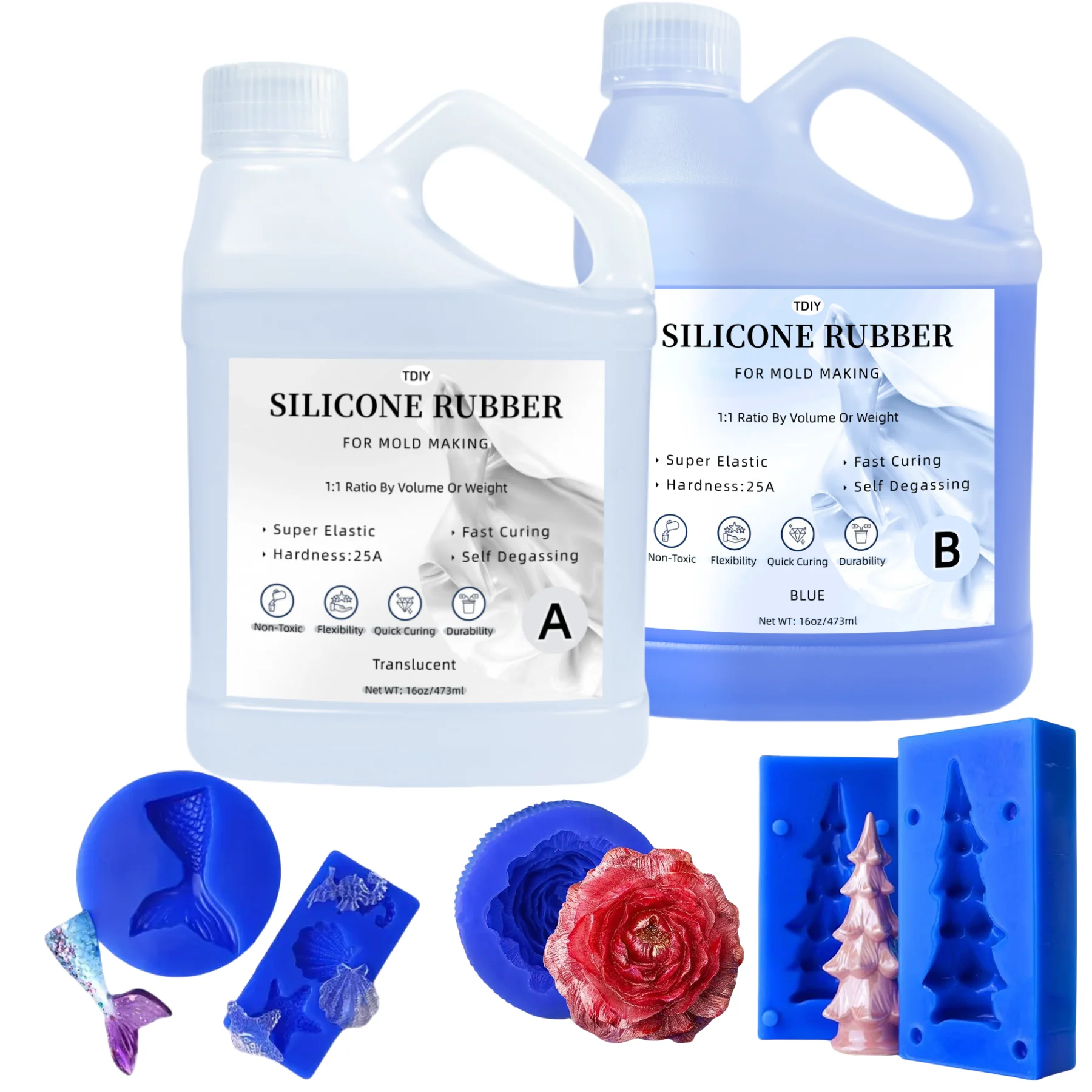 32oz Liquid Silicone Rubber Mold Making Kit - Fast Curing, Non-Toxic, Heat Resistant for Casting Resin, Soap, Wax, Crafts (25A)