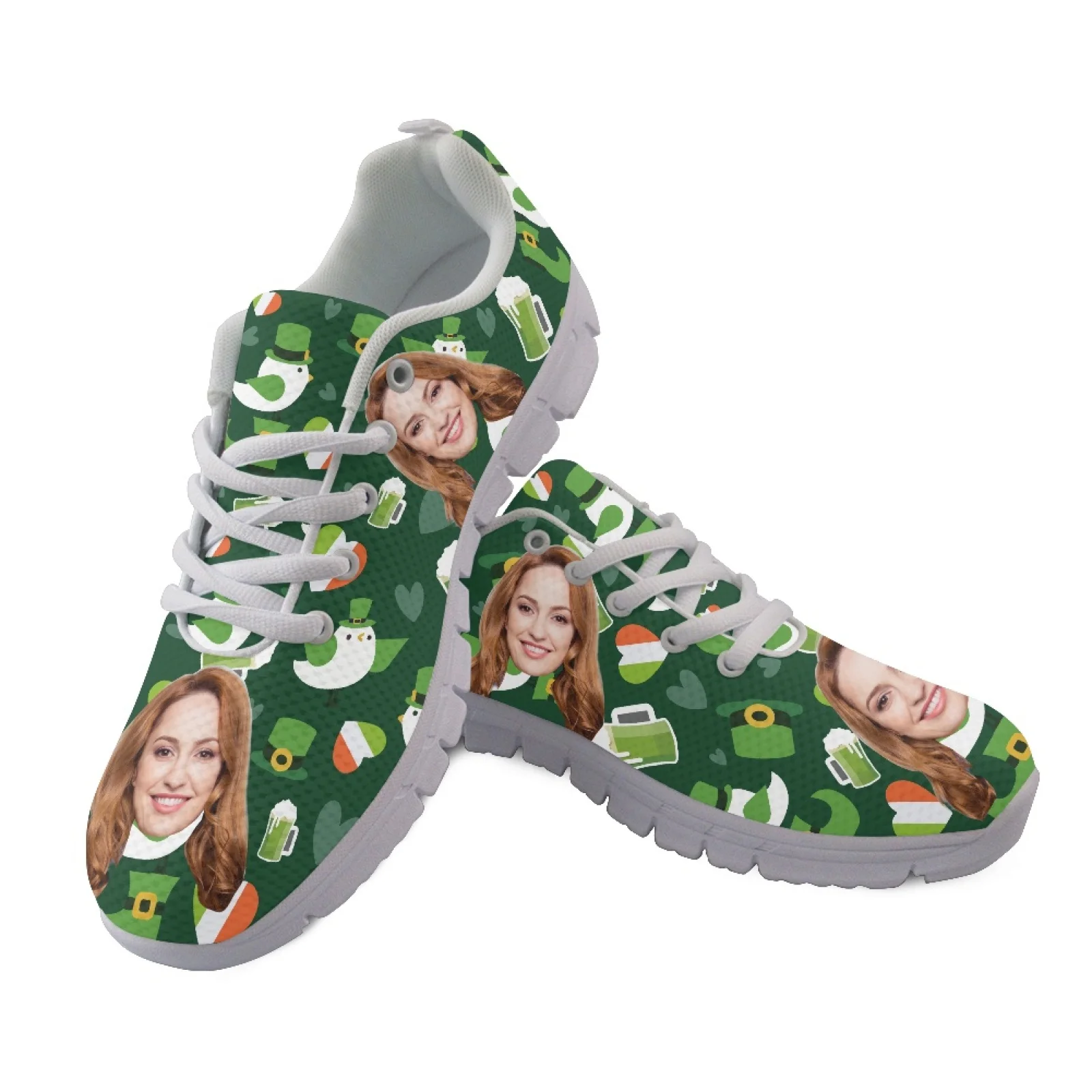 Coloranimal Green Shamrock Pattern Breathable Fitness Shoes for Men Mesh & EVA Sole Womens Air Mesh Sneakers for Walking