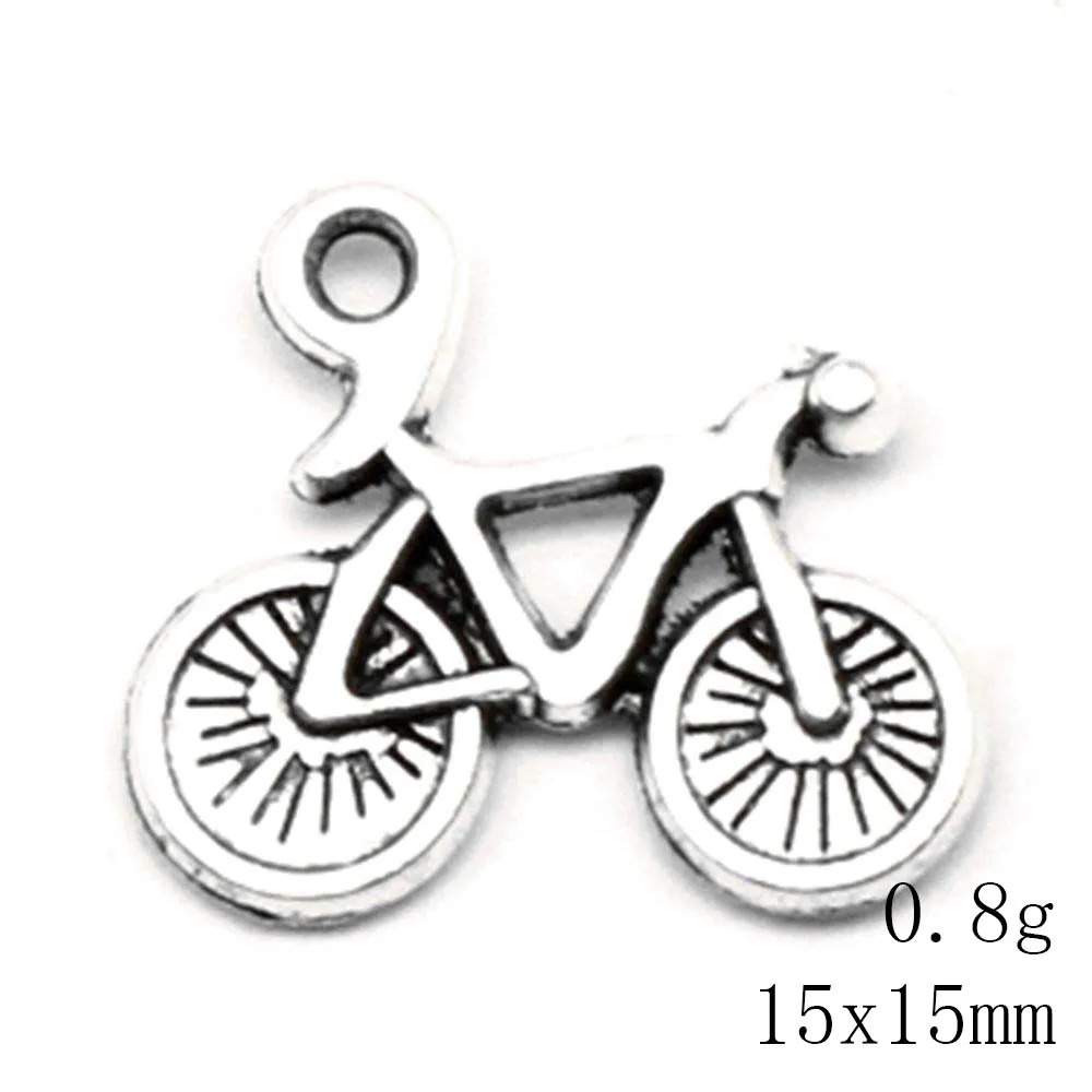 20pcs 15x15mm Bicycle Charms Pendant Necklac Diy Cute Jewelry Antique Silver Color