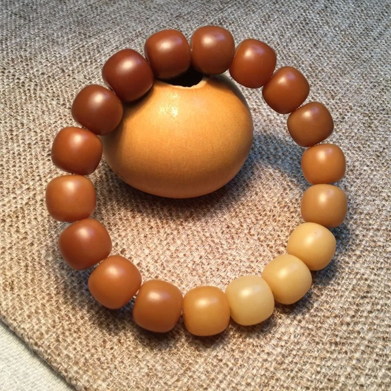 Xinyuan Craft Weathered Caramel Old-Style Barrel Beads Bodhi Root Single-Loop Soft Gradient Buddhist Prayer Bead Bracelet