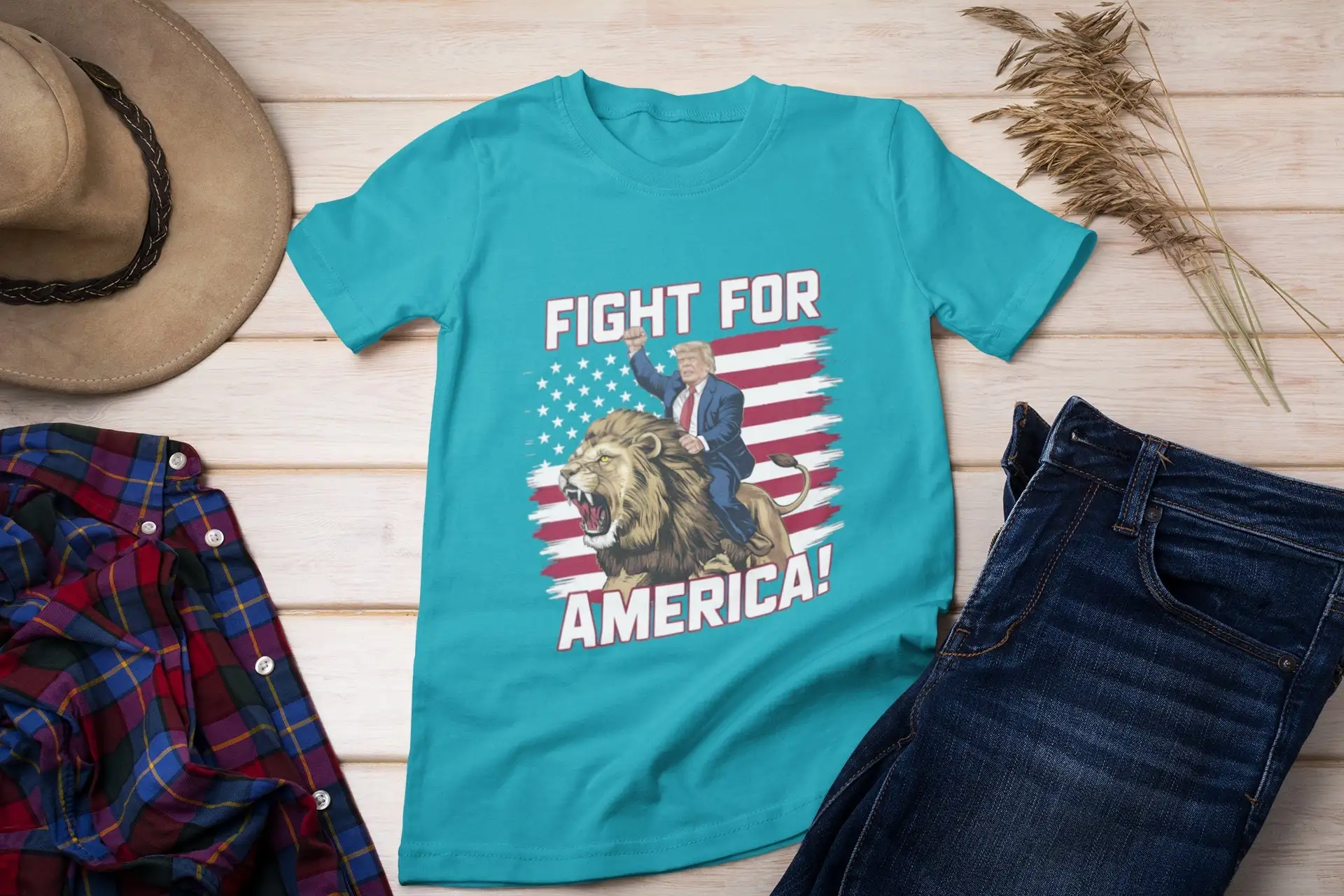 Trump Riding Lion T Shirt Fight For America Patriotic American Flag Art Support Apparel Strength And Resilience