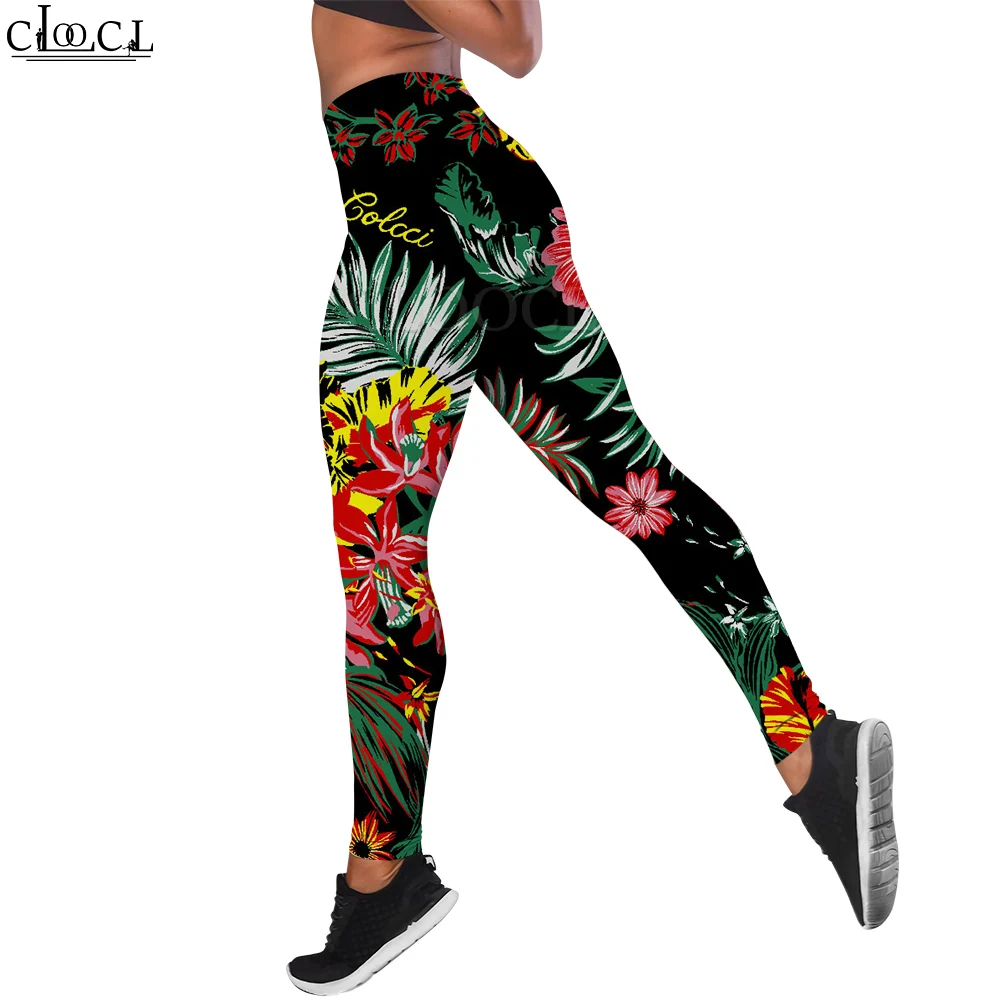 

CLOOCL Hawaiian Legging Tropical Leaves Floral Printing Trousers High Waist Fitness Pants Seamless Leggings Women Y2k Clothing