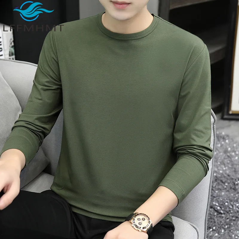 

Soft Cozy White T-shirt for Men Autumn Fashion Solid Color Simple Basic Tee Teens Japan Style O-neck Slim Fit Pullover Tops Male