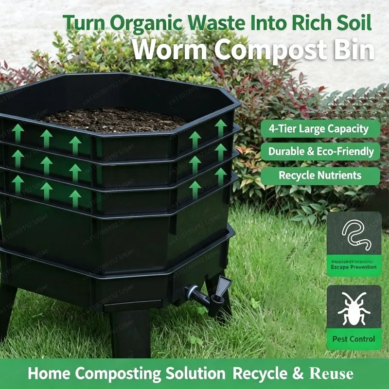 Stackable Multi-Tray Compost Bin, Thickened Earthworm Breeding Box for Courtyard Garden Food Waste