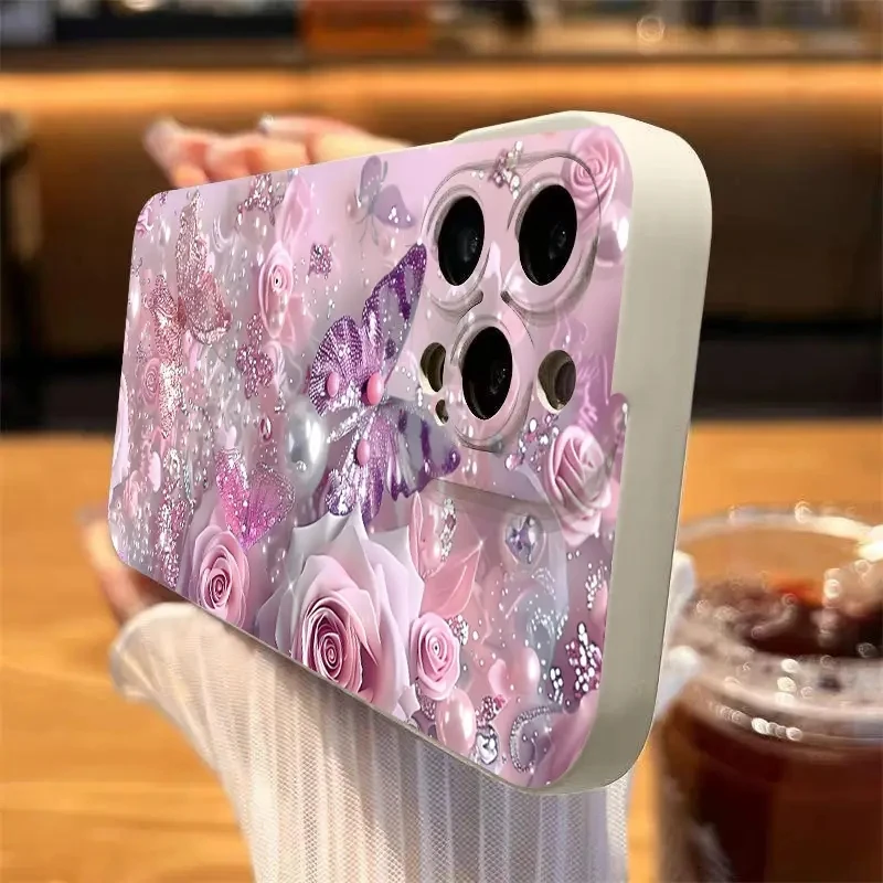 النفط اللوحة الوردي زهرة الورد جراب هاتف آيفون 17 الهواء 16 15 14 13 برو ماكس 12 11 XS X XR 7 8 زائد SE2 غطاء ناعم مقاوم للصدمات