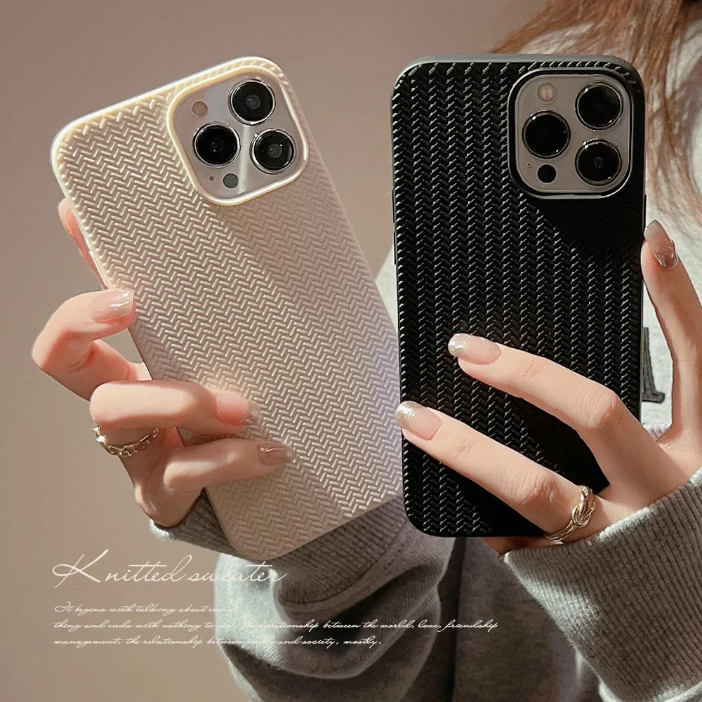 Luxuriöse Strickmuster-Hülle für iPhone 11, 12, 13, 14, 15, 16 Pro Max X Xs XR Max Plus, Stoßstange, weiche Silikon-Handyhüllen
