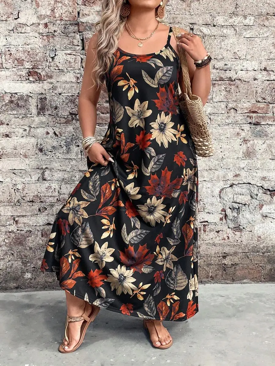 

Women Plus Size Casual Vacation Floral Print Maxi Dress