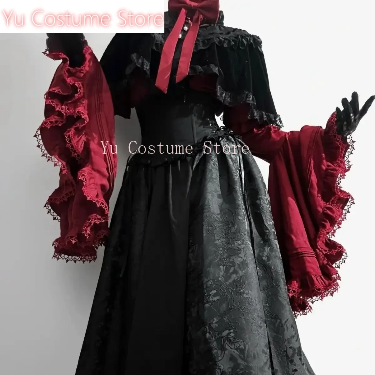 

Yu Costume Gothic Shirt Y2k Top Lolita Girls Ruffle Umbrella Skirt High Waist Oversized Long Skirt Horn LongSleevElegant Blouse