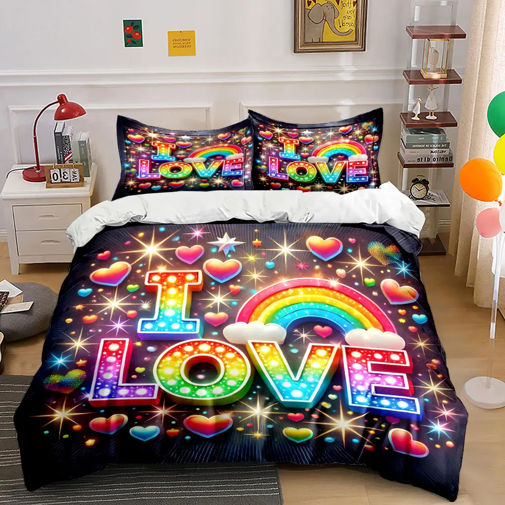 

Colorful Love Decor Set Bedding Set with 1 Duvet Cover 2 Pillowcases Single Double King Queen, Gift