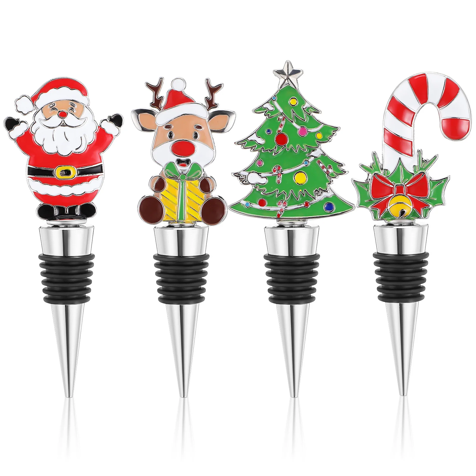 

4Pcs Christmas Wine Bottle Stoppers Decorative Holiday Sealing Plug Reusable Silicone Corker Festive Xmas Party Gift Set