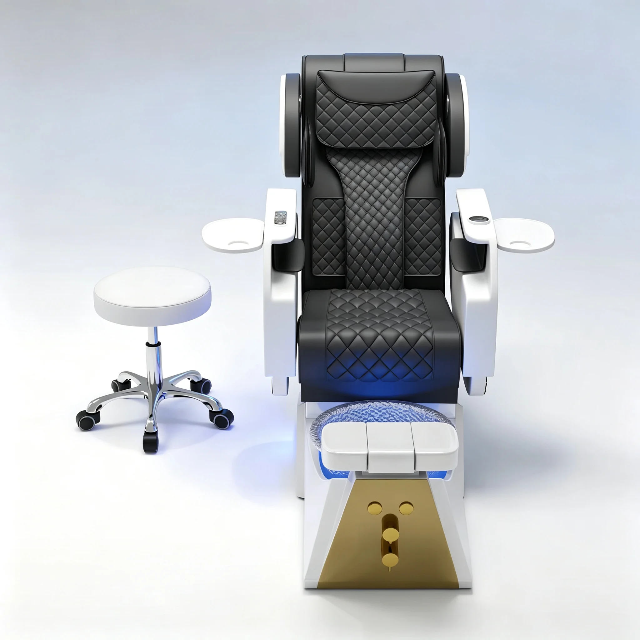 Premium Professional Electric Reclining Pedicure Spa Chair Hydromassage Foot Bath with LED Light & Stool for Nail Salon