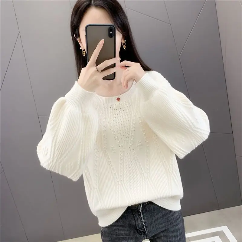 Pearl Sweater Pink Sweater White Coat Knitted Sweater Burberry Cute Tops Korean Style Clothes Oversized Sweater O-neck Pullovers