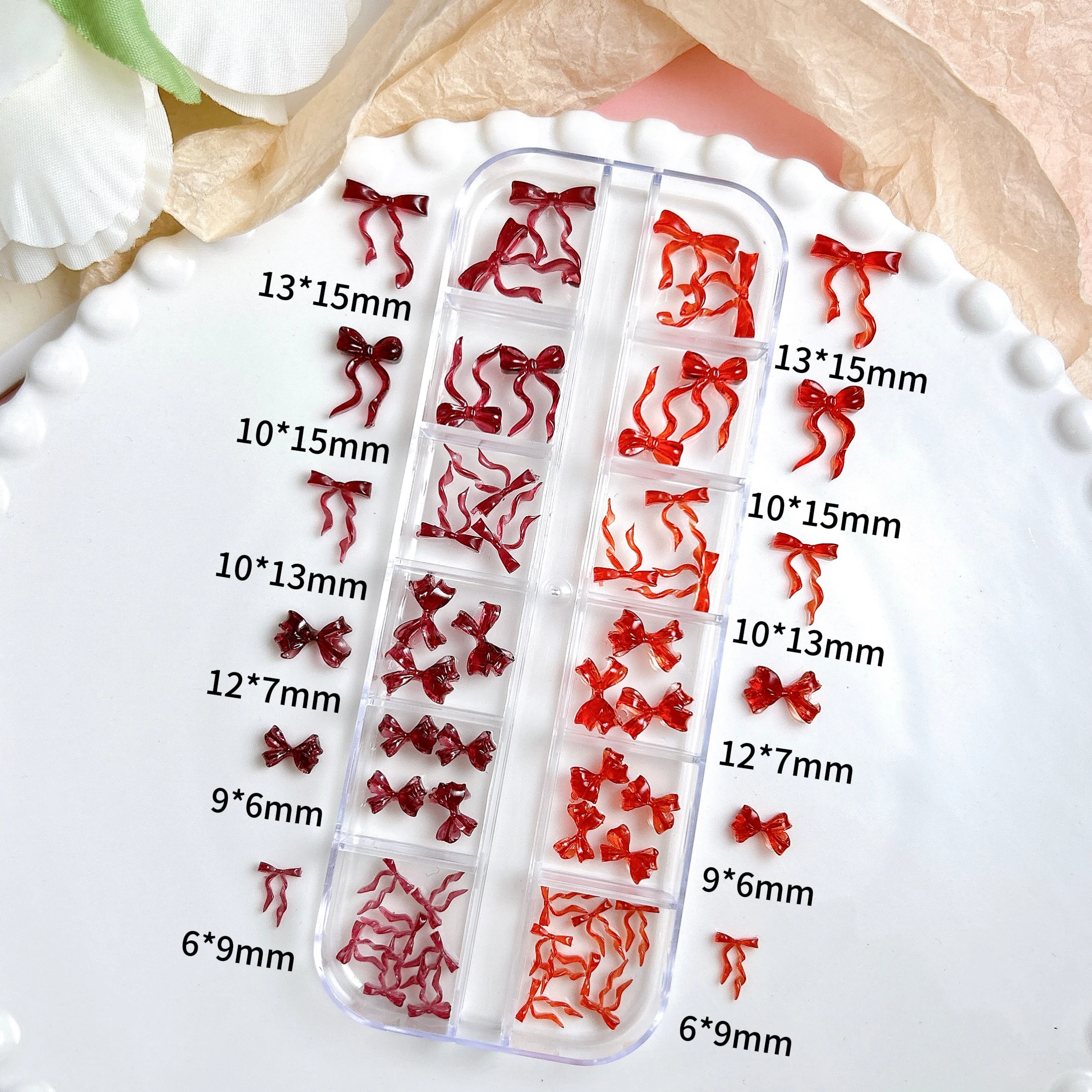 1박스 다양한 색상 미니멀리스트 리본 네일 참 반투명 젤리 리본 네일 아트 장식 DIY용