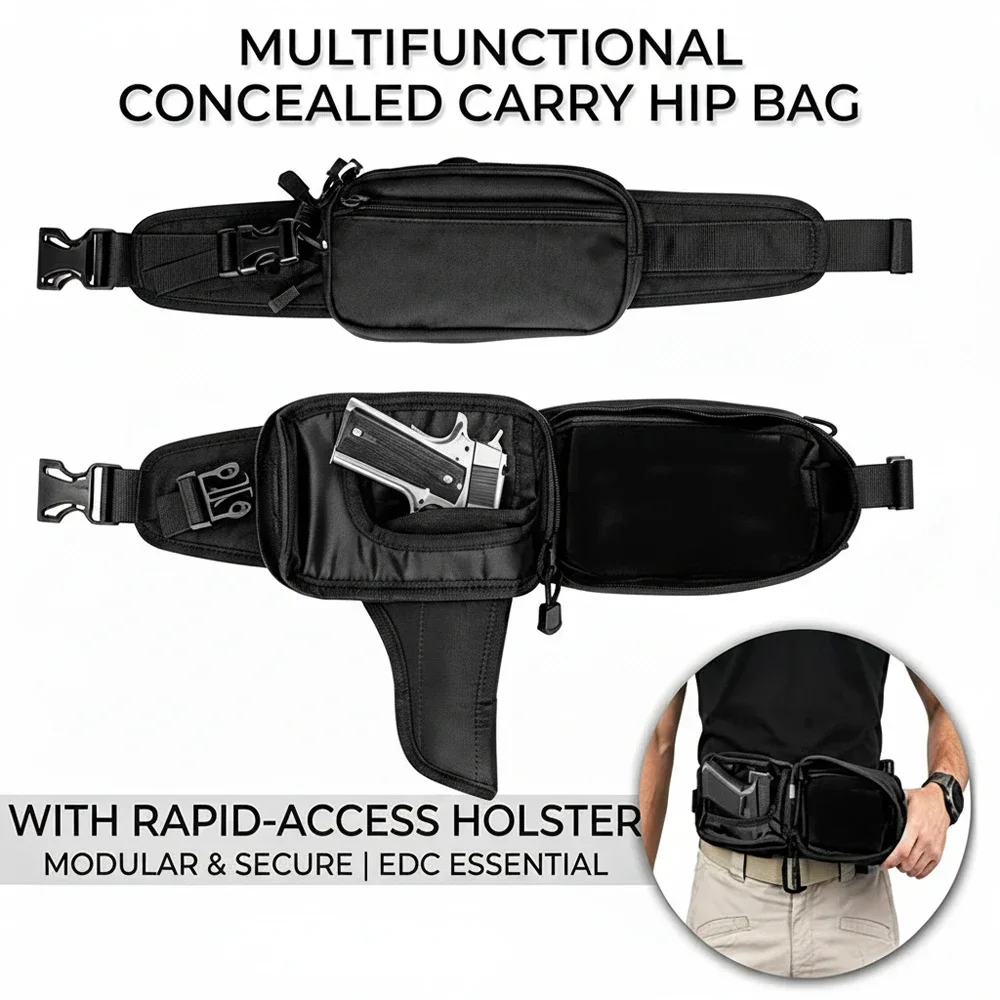 Verdeckte Hüfttasche mit Pistolenfach, taktische Gürteltasche für Herren, Diebstahlschutz, versteckte Waffentasche, 1000D-Nylon, EDC-Hüfttasche. – Detail 2