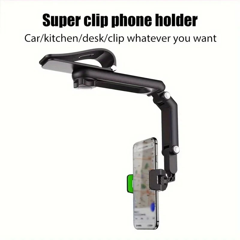 1pc Car Phone Holder, Multifunctional 360 Degree Rotating Rearview Mirror, Seat Clip Holder, 4.0-6.1 Inch Mobile GPS Holder image 4