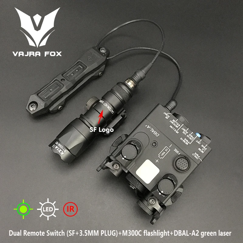 Tactical Metal DBAL A2 Laser Red Green Dot IR Sight SF M300C Flashlight With Dual Remote Switch Fit 20MM Picatinny Rail