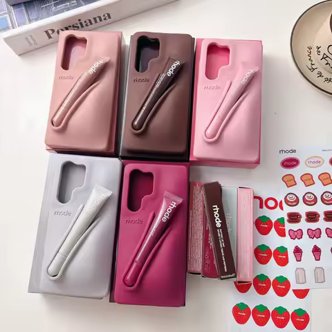 Rhode Lipstick Phone Case for Samsung Galaxy S25 Ultra S24 FE S23 S22 Plus A16 A55 A35 A25 A15 Lip Glass Holder Silicone Cover